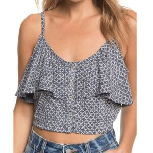 Roxy Navy Blue & White Pattern Popover Button Front Layered Tank Top Blouse XS